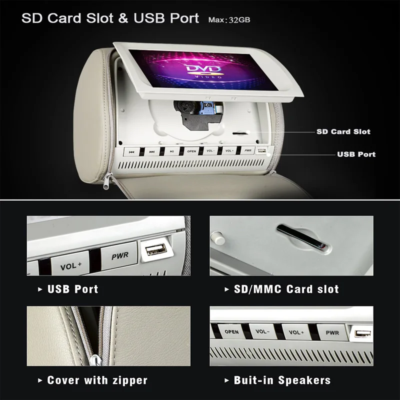 2 шт. 9 дюймов Автомобильный подголовник монитор DVD видео плеер 800x480 молния крышка