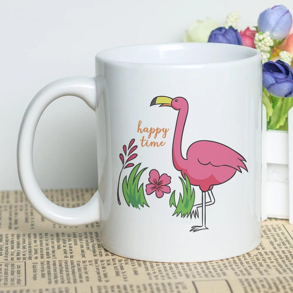 Happy Time Flamingo Gift Milk Cup Stylish Ceramic Coffee Mug Classic Photo Printed 330ml | Дом и сад