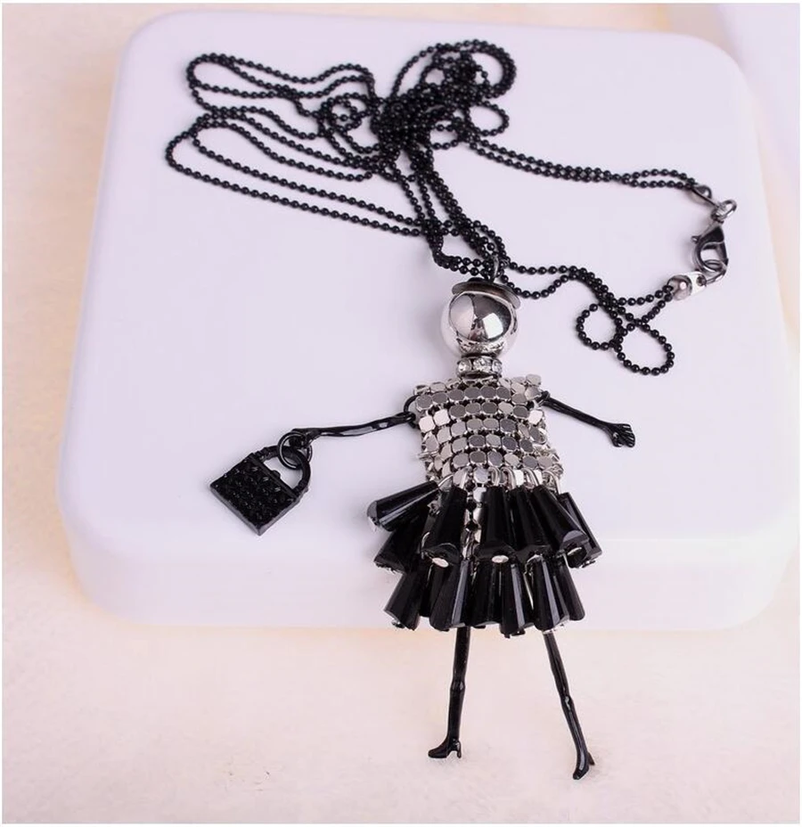 Doll cute women pendant necklace many colors long chain hot handmade girls fashion jewelry rhinestone collier femme | Украшения и