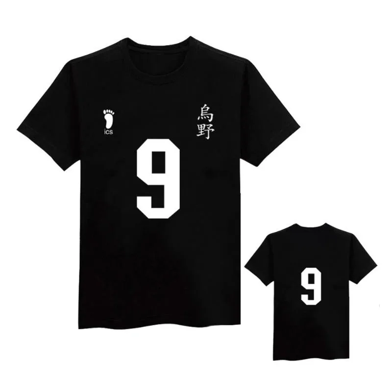 No 9 Аниме Haikyuu косплей футболки Karasuno средняя школа Хината Shyouyou короткий рукав Повседневная Мужская форменная футболка Топы - Цвет: No 9