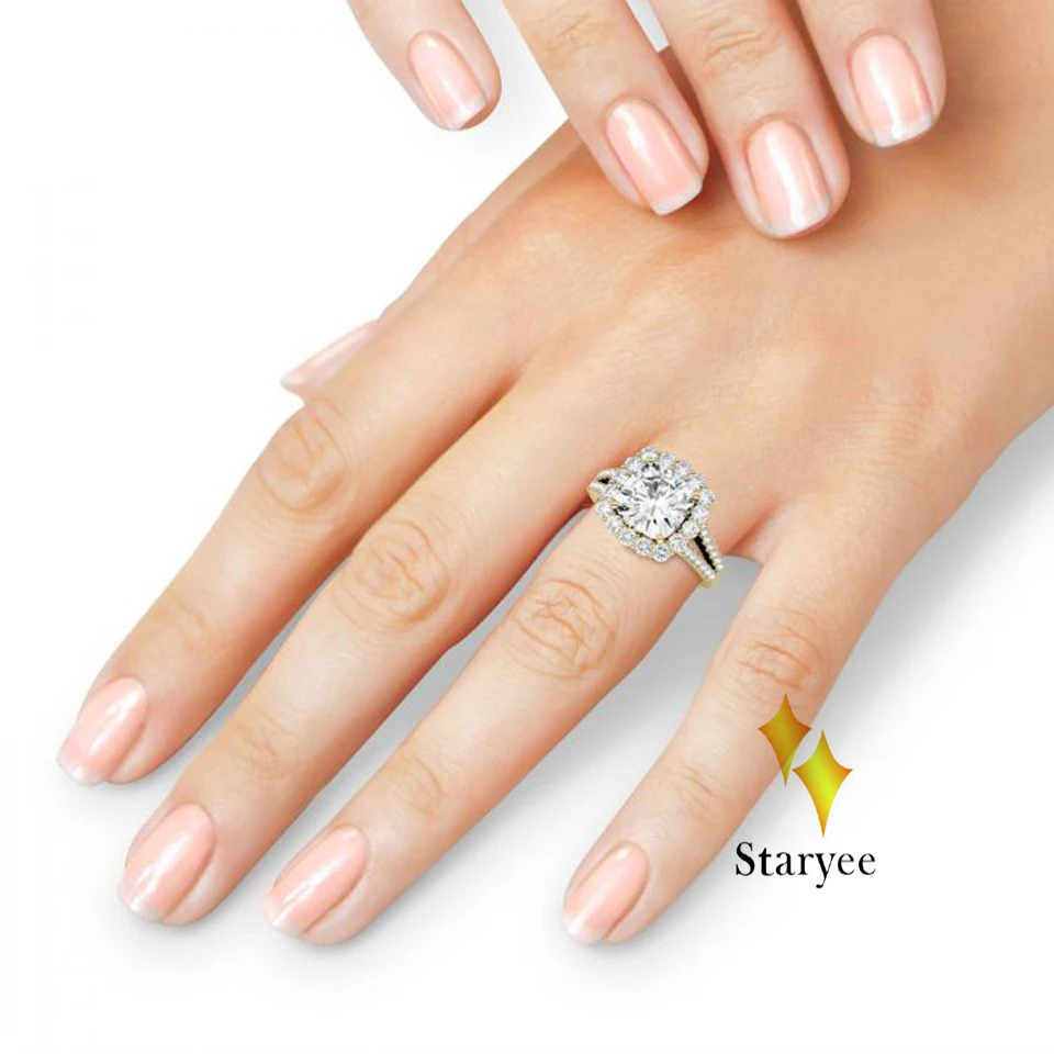 Тест положительных 18 k из розового золота Moissanite алмазные кольца Блестящий Halo имитация бриллианта Кольцо Для свадебное кольцо для женщин