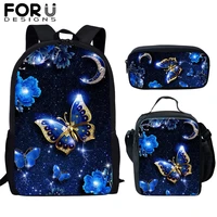 forudesigns children school bags 3d beauty butterfly animal print 3 pcsset kids backpack girls women schoolbag mochila escolar