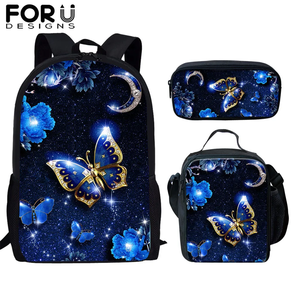 FORUDESIGNS/детей школьные сумки 3D Красота Бабочка животный принт 3 шт./компл. дети