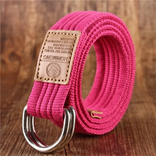 Rose redL 18 цветов, женские и мужские холщовые поясные ремни, двойные кольца, пряжка, пояс, ремни, двойное кольцо, форма, однотонный ремень, унисекс - Цвет: Rose redL
