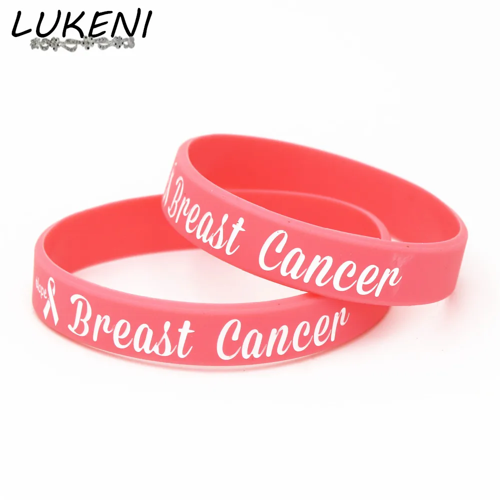 

LUKENI 50PCS Breast Cancer Awareness Silicone Wristband Pink Medical alert Silicone Bracelets&Bangles Gifts Wholesale SH180