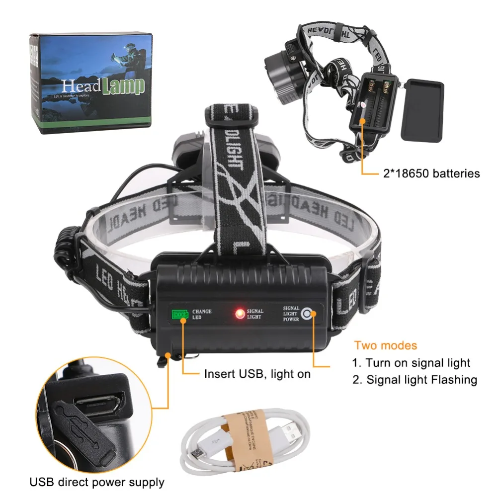 Светодиодный налобный фонарь SANYI супер яркий Мощный Головной с USB 5 * T6 рабочее