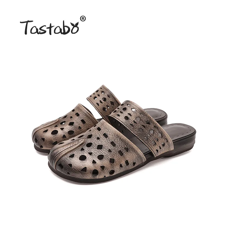 Tastabo/уличные тапочки с отверстиями; обувь из натуральной кожи; шлепанцы ручной работы; повседневная обувь на нескользящей мягкой подошве; женская пляжная обувь - Цвет: Sand