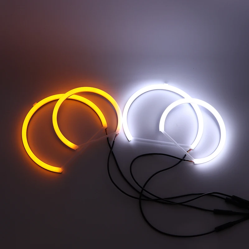 

For 2001-2005 BMW 3 Series E46 Compact White & Amber Dual color Cotton LED Angel eyes kit halo ring DRL Turn signal light