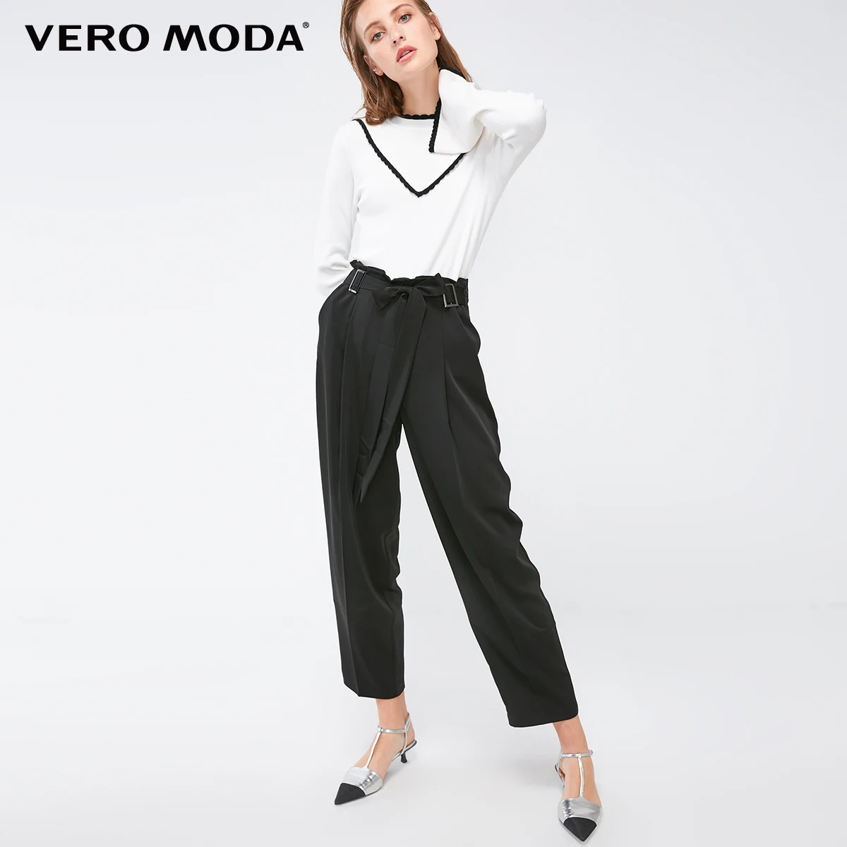 Vero Moda женские осенние свободные повседневные укороченные брюки с завязками | 318350506 - Цвет: Black