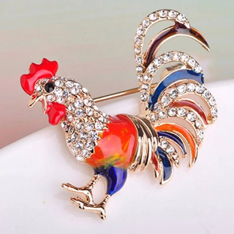 Три Цвет идеальный эмаль петух брошь Петух и курица для женщин мужчин на шпильке