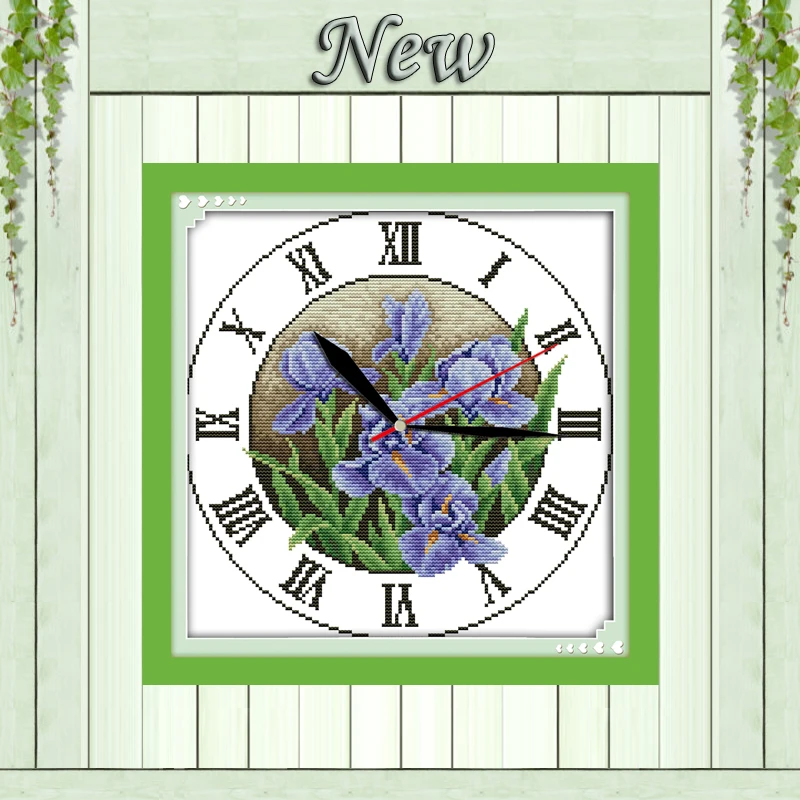 Iris clock face purple flower painting counted printed on canvas DMC 14CT 11CT Chinese Cross Stitch Needlework Set Embroider kit | Дом и сад