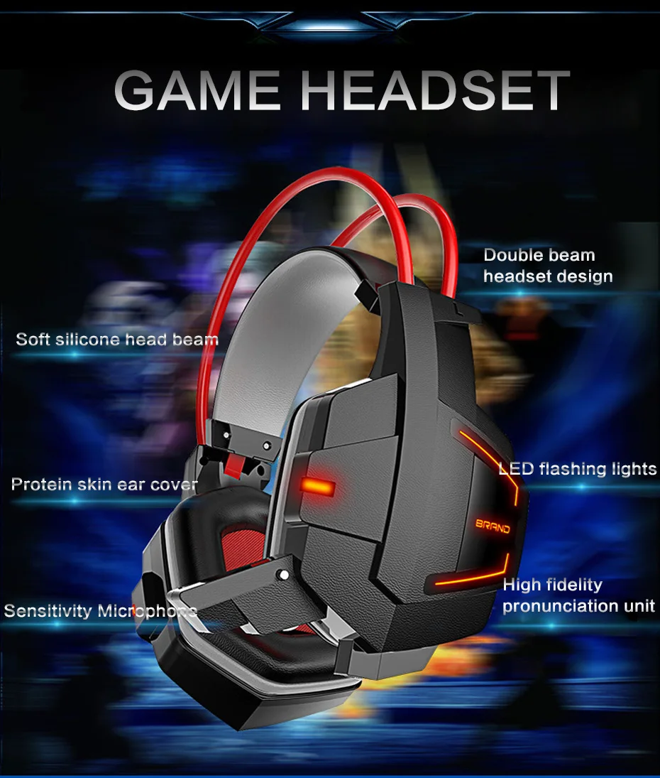 Y036 глубокий бас Over Ear Gaming Headset повязка наушники с легкой Hi Fi стерео игровые
