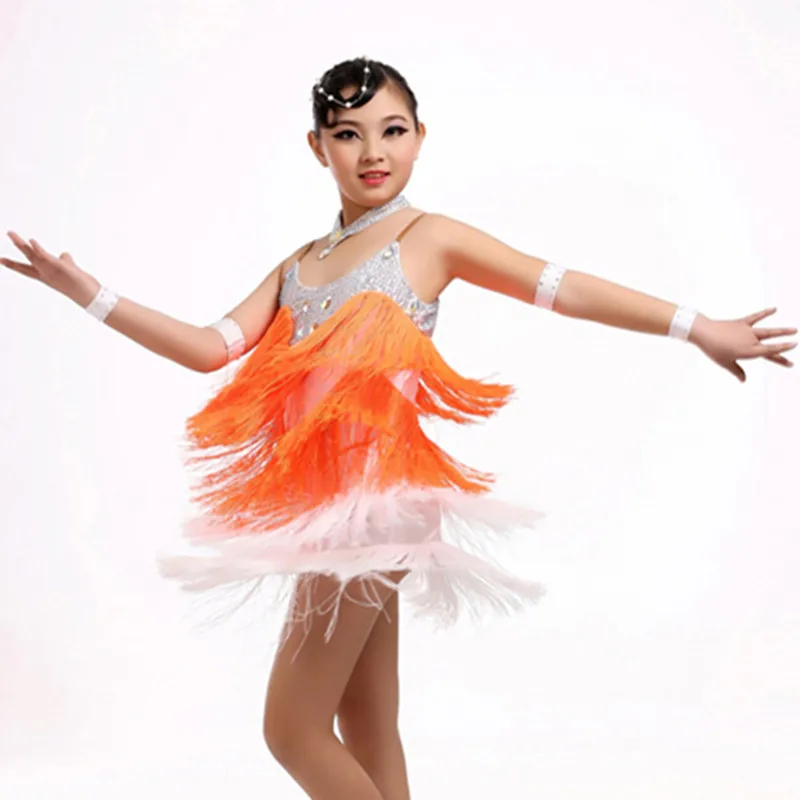 Новое оранжевое/зеленое профессиональное платье для латинских танцев с