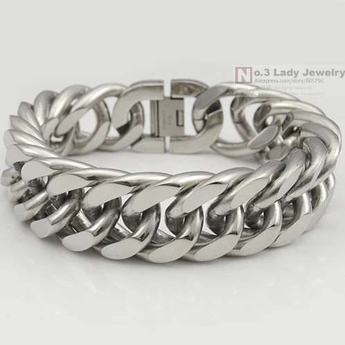 

New Arrival !! Fashion European Men Chain Round Cut Curb Cuban Bracelet 23cm 22mm Heavy & Huge Cool Man Jewellery 2018