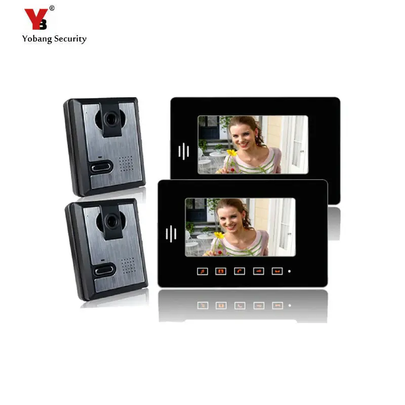

Yobang Security 7" Apartment Entry Door Phone system 2 monitors+2 cameras Video intercom Doorbell Kit for Apartment Security