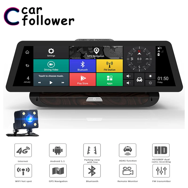10 дюймов 4 г Wifi Android 5 1 Автомобильный dvr Full HD 1080 P Dash Cam заднего вида тире камера