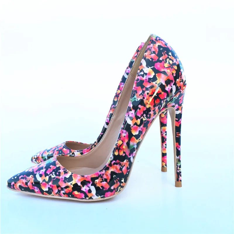 

Brand fashion new pointed red high-heeled exquisite printing elegant single shoes 12cm high heel ladies party shoes