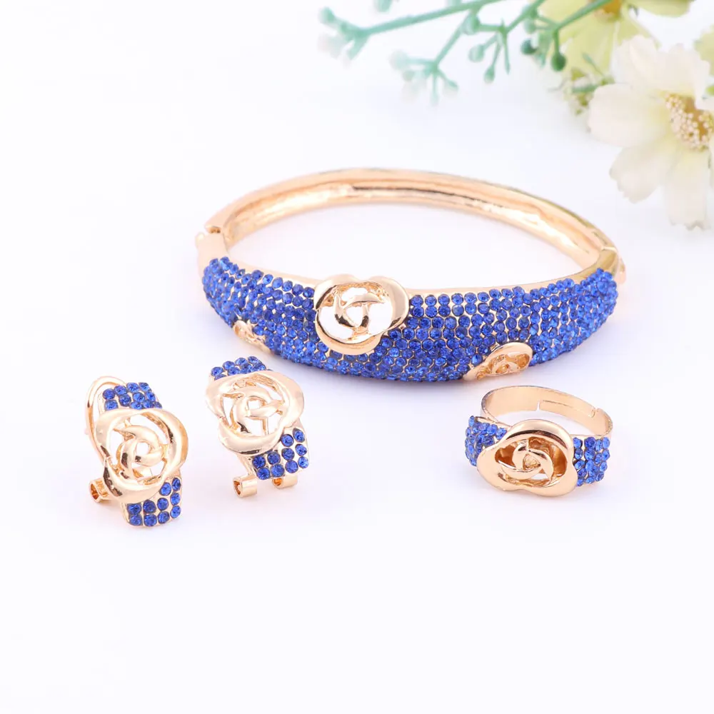 Африканские бусы Ювелирный Комплект для женщин Синий австрийский кристалл