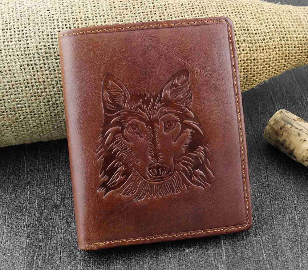 Мужской бумажник из натуральной кожи Leaher Wolf двойного сложения | Багаж и сумки