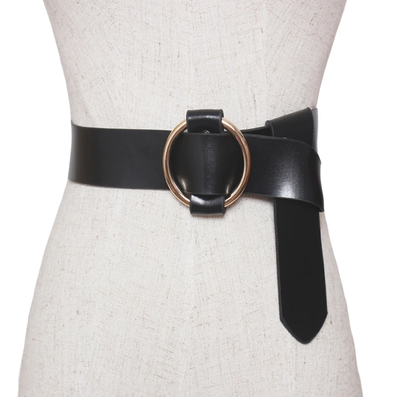 Europe vintage tie leather belt women black waistband wild coat dress Accessories fashion Luxury brand Designer unique girdle