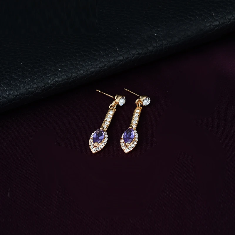 HOOSLIVER Gold Plated Rhinestone Necklace Earrings Bracelet Ring Refinement Jewelry Sets Leaves Shape 4 Pcs | Украшения и