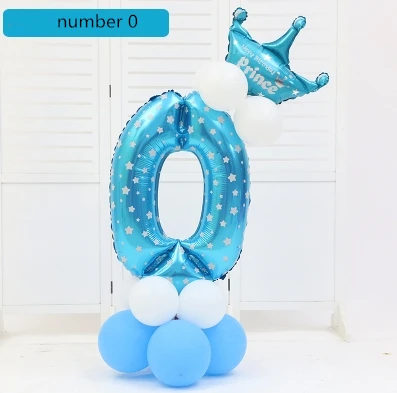 Розовый синий 2" Mylar цифровой баллоны с Набор с короной баллон Столбы детей День рождения дорога приведет число баллон 0 1 2 3 4 5 - Цвет: Blue 0
