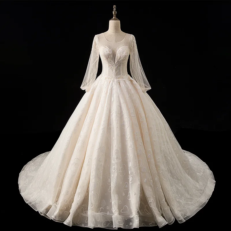 

Luxury Champagne Wedding Dresses 2019 Ball Gown Princess Lace Wedding Gowns Plus Size Bridal Dress Dubai Arabic Vestido De Noiva