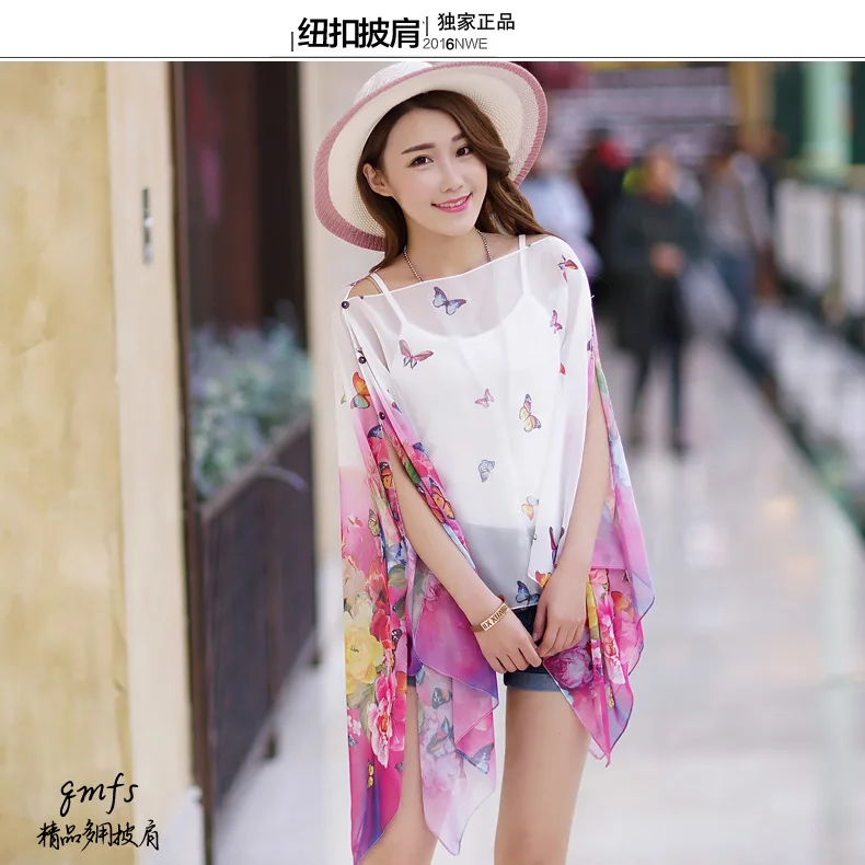 Женщины Шарф Шаль Весна Осень Женский Бабочка Шелковые Шарфы Печатных Летний
