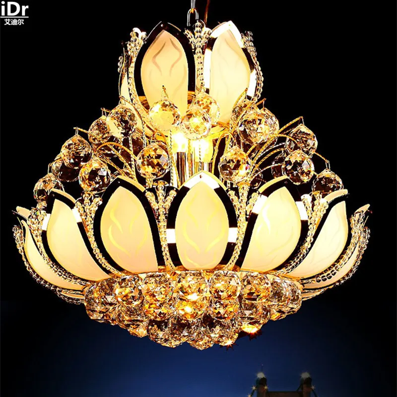 Модная лампа лотоса традиционная Золотая хрустальная для гостиной спальни