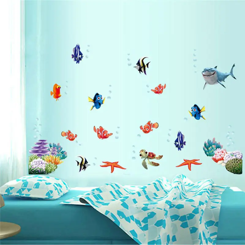

3d-фотообои с рисунком разноцветной морской рыбы