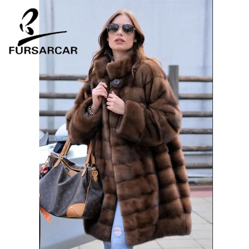 Женское пальто с мехом норки FURSARCAR зимняя теплая куртка из цельной кожи
