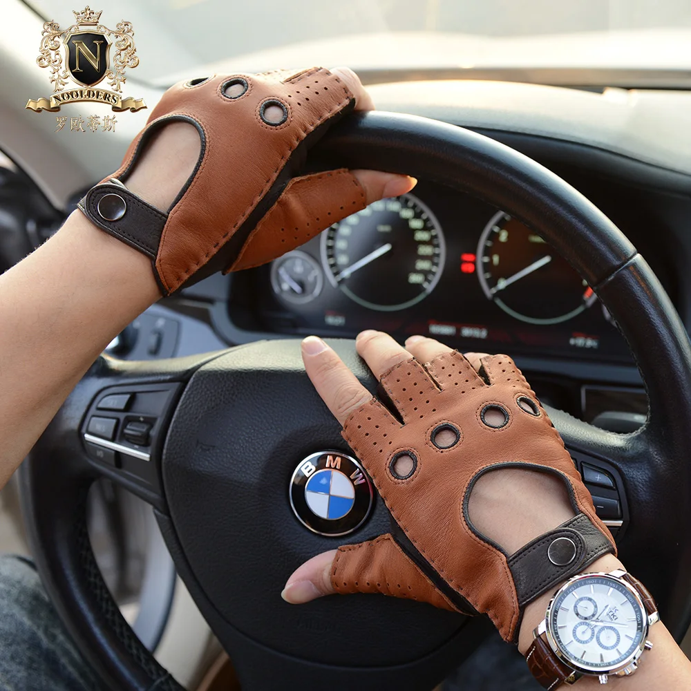 Lastest Man's Half Finger Gloves Deerskin Retro Motorcycle Leather Gloves Male Semi-Fingers Driving Gloves M-51