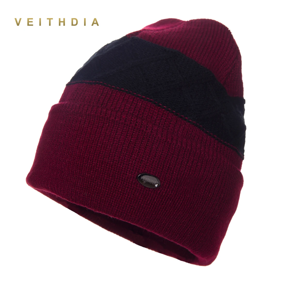 VEITHDIA супер крутые Skullies шапки для мужчин вязаные плюс бархатная Лоскутная цветная