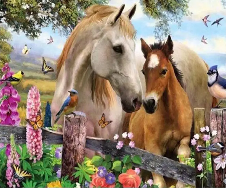

Full Drill Diamond Cross Stitch Pictures Resin Embroidery Square/round Mosaic Diamond Paint Horse Home Decoration