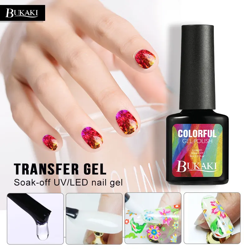 Гель для переноса BUKAKI Soak-off UV/светодиодный гель ногтей Фольга маникюр Дизайн Клей