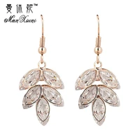 manxiuni dangle earring gold colored leaves jewelry cubic zirconia drop long earrings for women boucle doreille femme