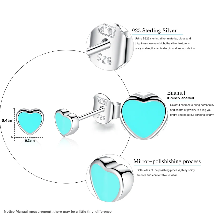 Женские серьги гвоздики из серебра 925 пробы с эмалью|heart stud earrings|stud earringsstud earrings for