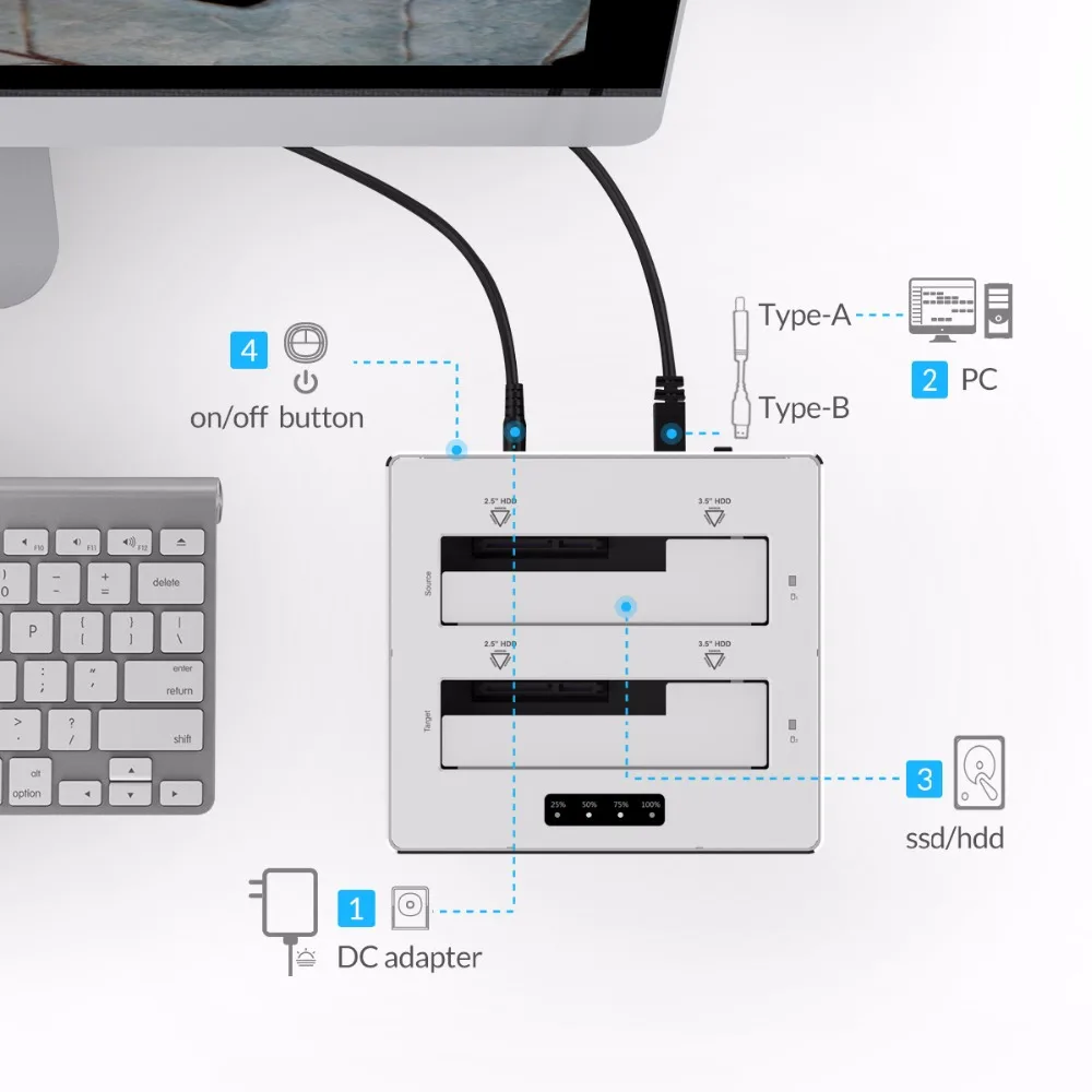 Чехол ORICO 2 Bay SATA 3 0 к USB HDD с функцией клона алюминиевая док станция для жесткого