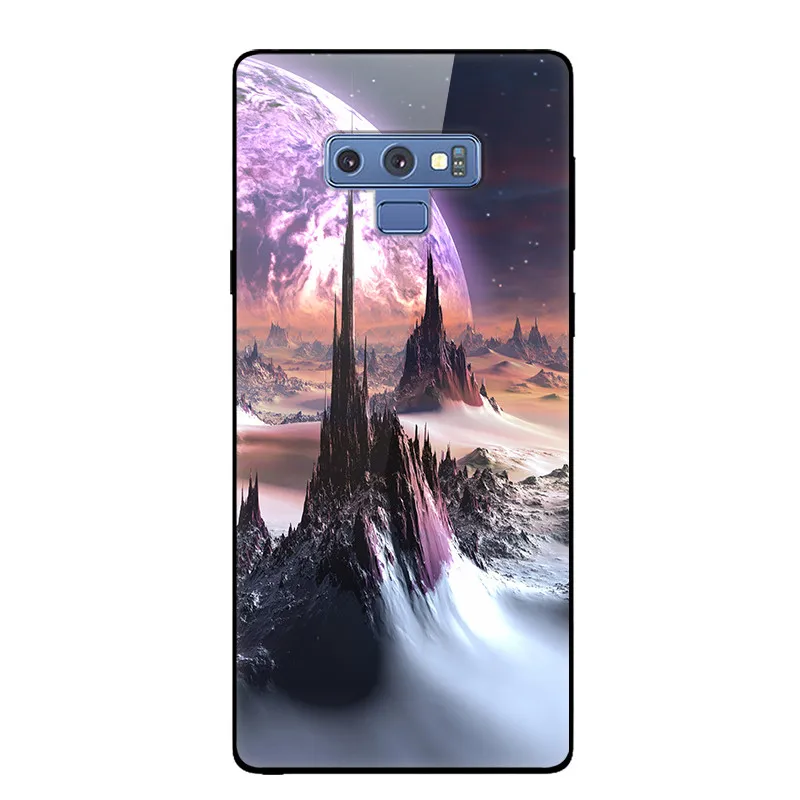 Чехол для samsung Note 9, Жесткий Чехол из закаленного стекла, окрашенный задний бампер для samsung Galaxy Note 9, мягкий чехол из ТПУ с изображением Луны, кошки, Capas, Coque