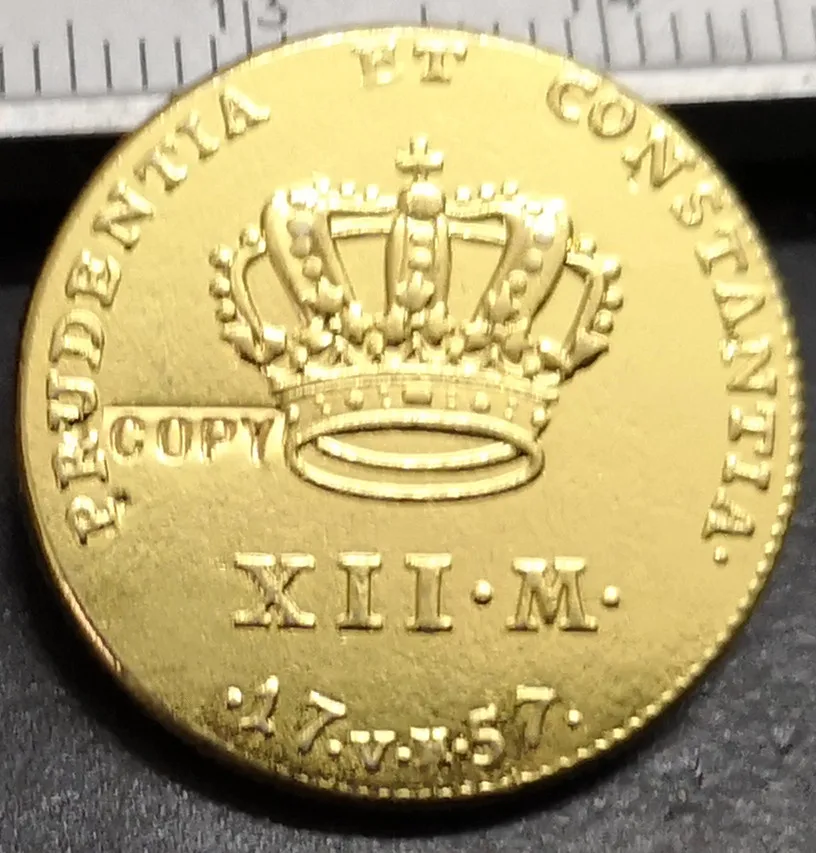 1757 Дания 12 Mark 22K позолоченная копировальная монета|Безвалютные монеты| |