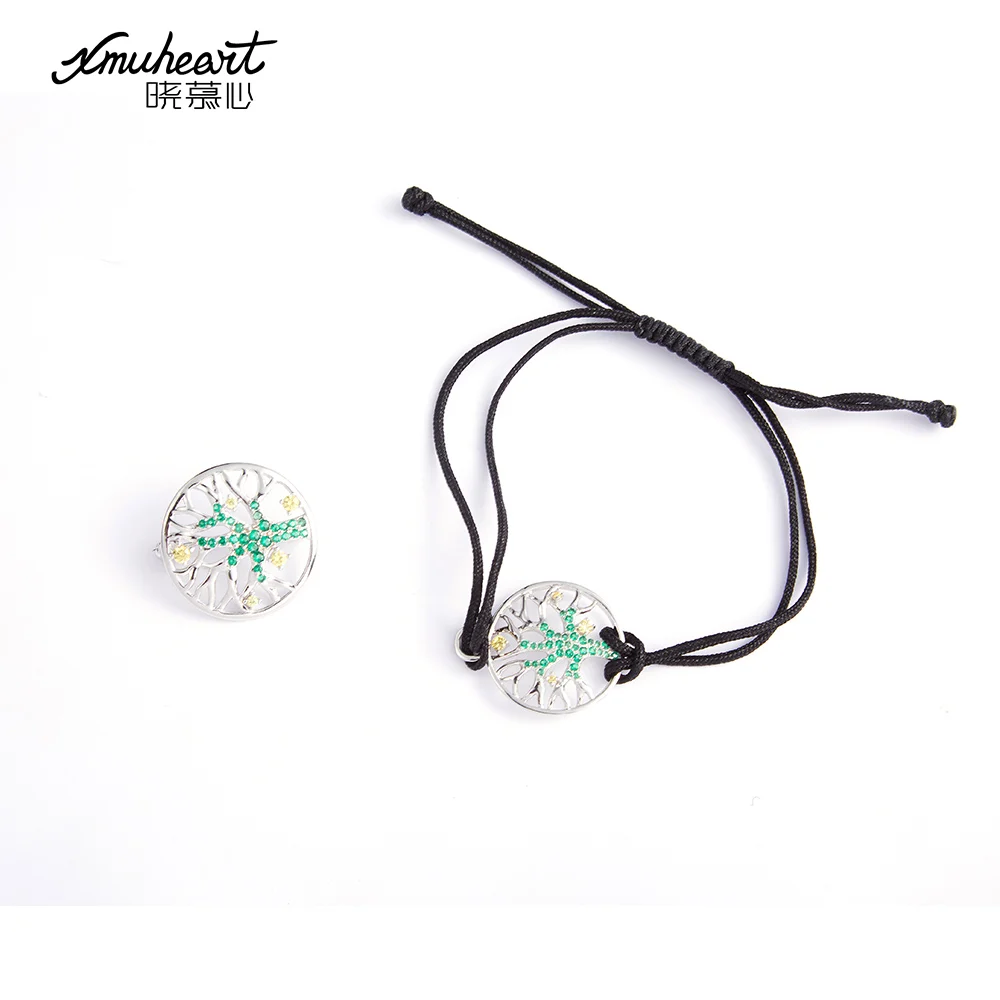 XMUHEART Jewelry Sets For Women Green Stone Crystal Tree Of Life Bracelet Brooch Vintage Fashion High Quality | Украшения и