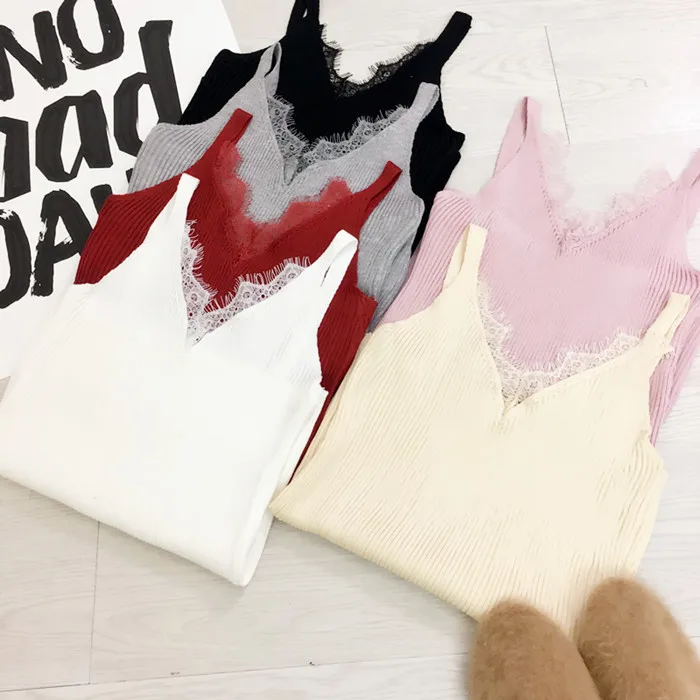 Женский трикотажный жилет с V-образным вырезом на бретельках | Женская одежда