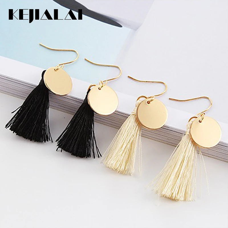 KEJIALAI Модные Ретро темпераментные маленькие круглые серьги с кисточками ручной