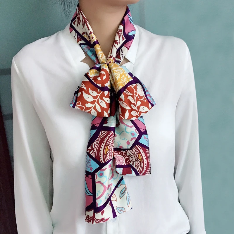 Spring NEW Narrow Long Silk Scarf For Girls Double Printing Fashionable Women Satin Tie Scarfs Women's Neckerchief 15cm*145cm |