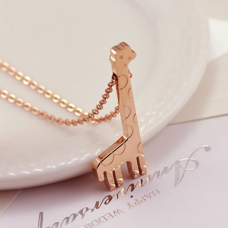 Милый кулон в форме жирафа ожерелье из титановой стали и розового золота женские