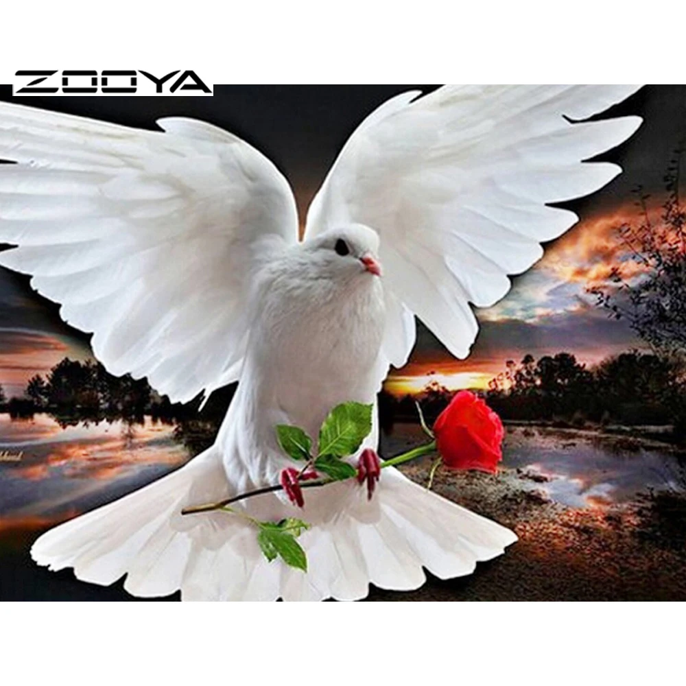 

ZOOYA 2015 New DIY 5D Diamond Painting Cross Stitch Pigeons With Red Roses Square Diamond Embroidery Animal Home Decoration P33
