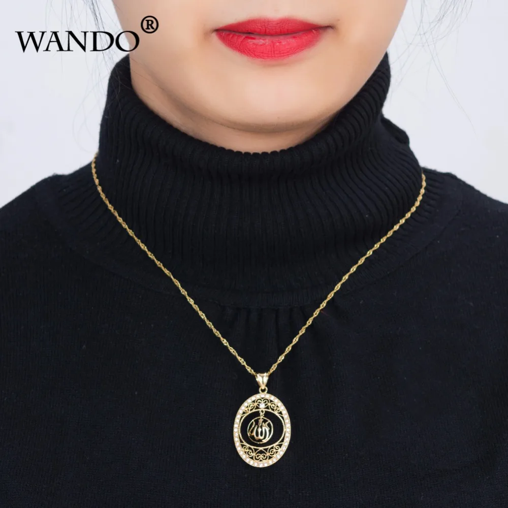 WANDO, винтажный религиозный исламский кулон, опт, для мужчин и женщин, золотой цвет, Фигаро, цепочка, Круглый, панк, Бог, кулон, подарок, p6