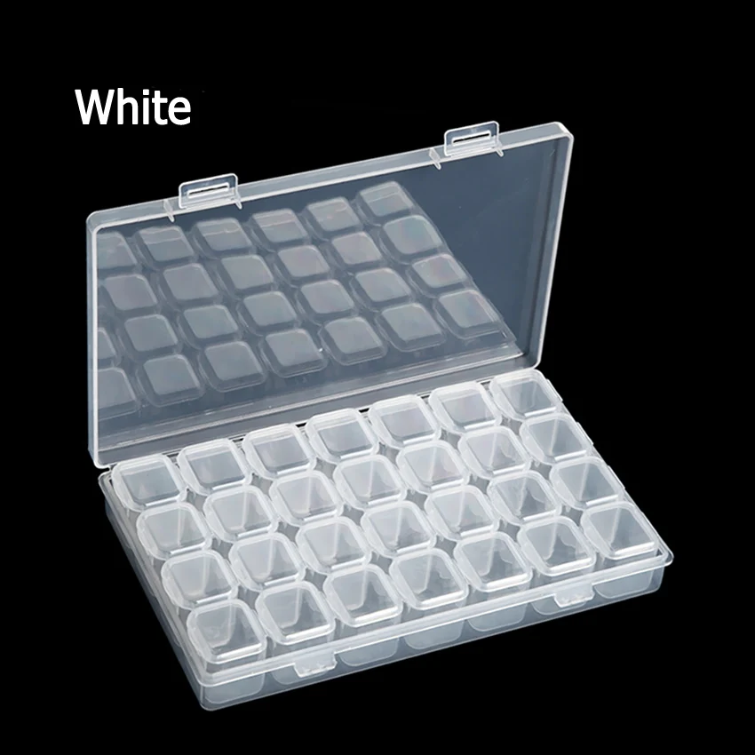 White 28 слотов коробки набор Органайзер контейнер для хранения Чехол для DIY дизайн ногтей Стразы ювелирные изделия бусины Маникюр Аксессуары дисплей инструменты - Цвет: White