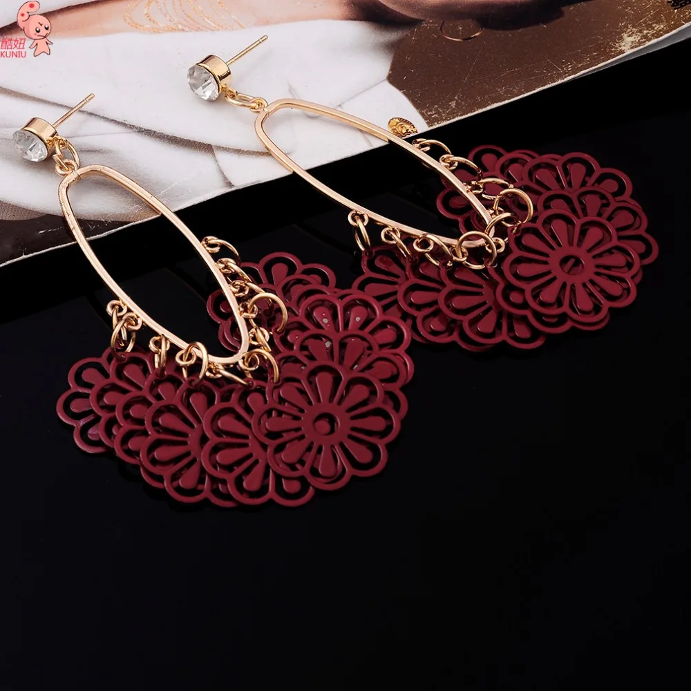 Новое поступление модные смелые эффектные темно красные Висячие серьги для