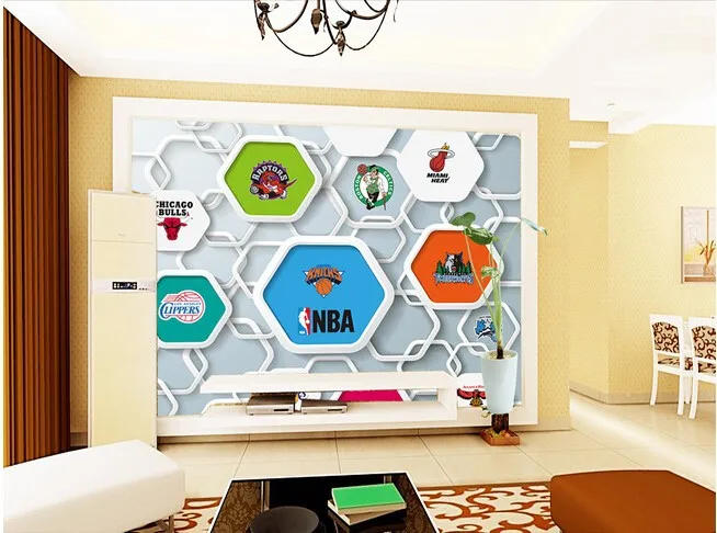 Обои на заказ с логотипом баскетбольной команды 3 d виниловые водонепроницаемые